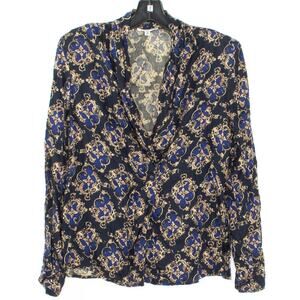 Talbots Vintage 90s Baroque Top Button Up Navy 8 Preppy Old Money Equestrian